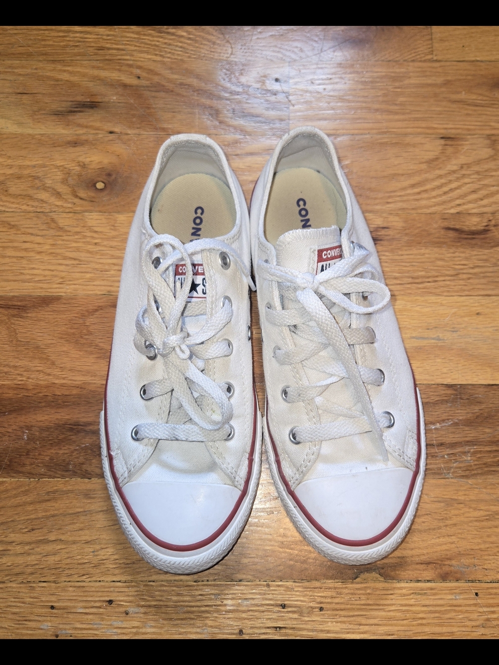 Converse White Low Top Sneakers with Red Trim